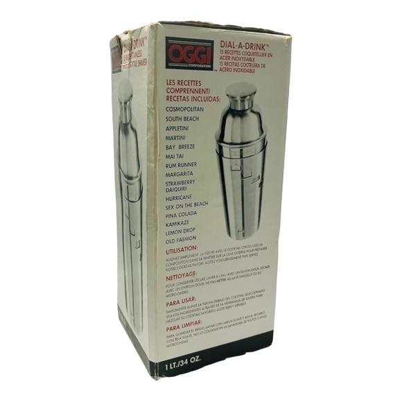 OGGI Dial A Drink Stainless Steel Cocktail Shaker 15 Built-in Recipes Canister - Picture 3 of 5